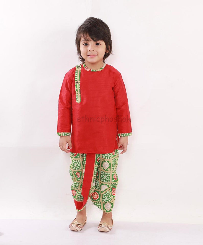 peplum top with bandhej print Dhoti Kurta Traditional Dress,Ethnic Dress For New Born Baby Boy/'s kurta pajamaDhoti Indian Kids Dhoti Kurta