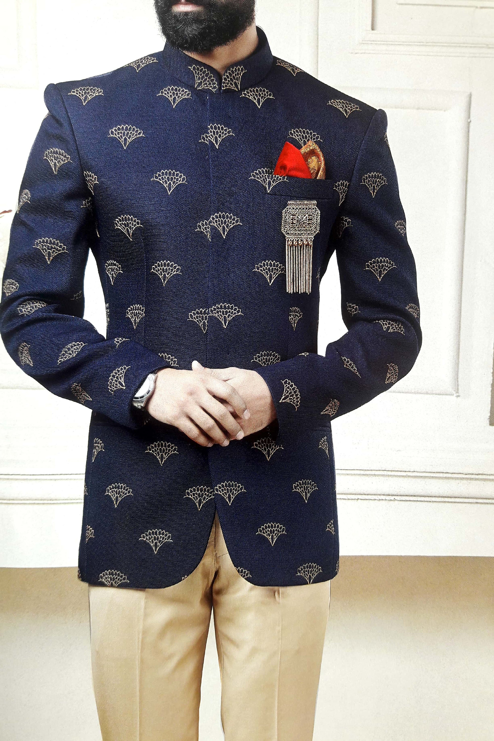 Indo Western Mens Jodhpuri Suit Wedding Designer Printed Etsy