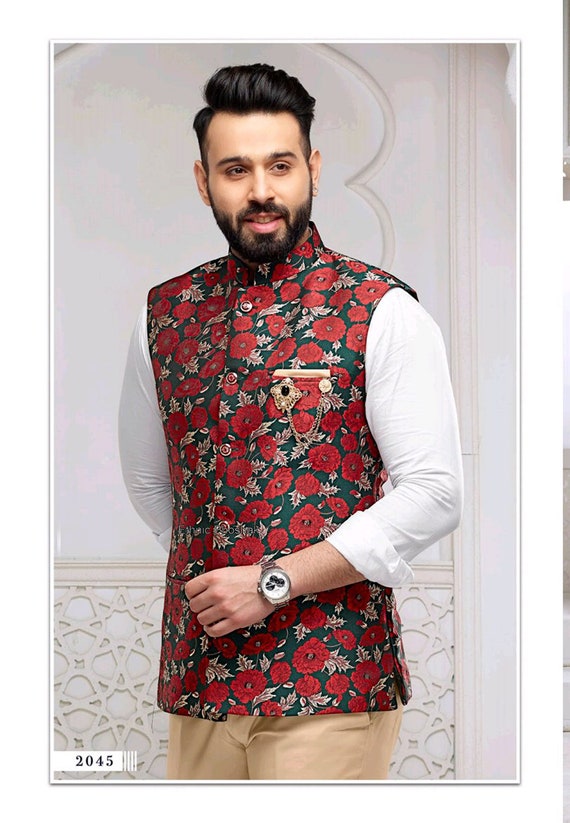 WINTAGE Herren Khadi Tailored Fit Party//Festliche indische Nehru Jacke Weste