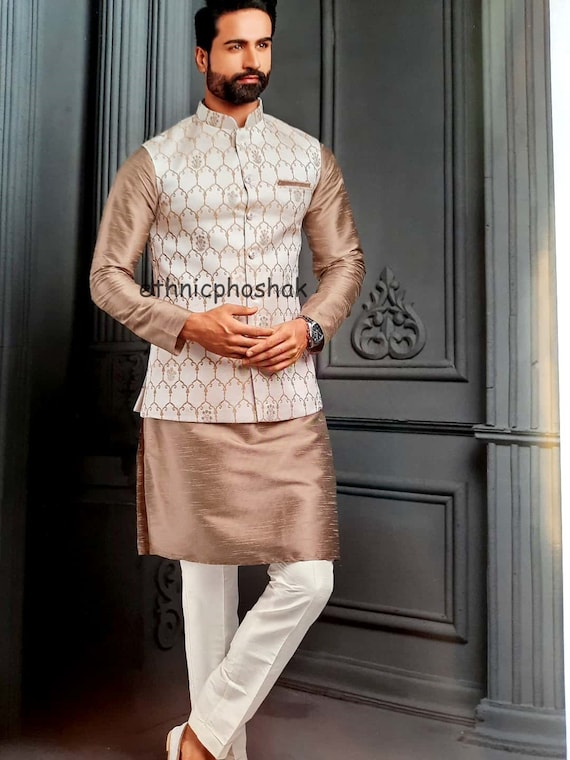 Cream Mens  wedding  Sherwani Indian Designer  Kurta 3pc with shawl all size 