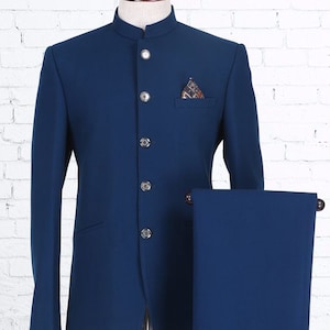 Indo Western Mens Jodhpuri Suit Wedding Designer Blue Jodhpuri Sherwani Partywear Traditional Ethnic Kurta/ Jacket Blazer With Paint Style