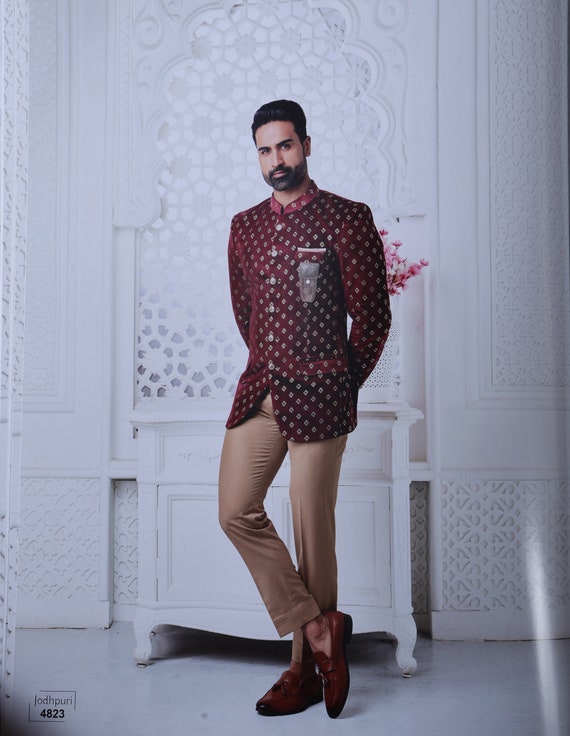 Shop Online for Stylish Blue Floral Printed Jodhpuri Suits for Men