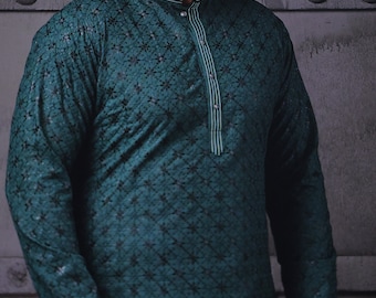 Green kurta pajama for men lakhnavi chikankari indian Party Wear diwali Kurtapajama with dupatta  Plus size Available, ethnic phoshak