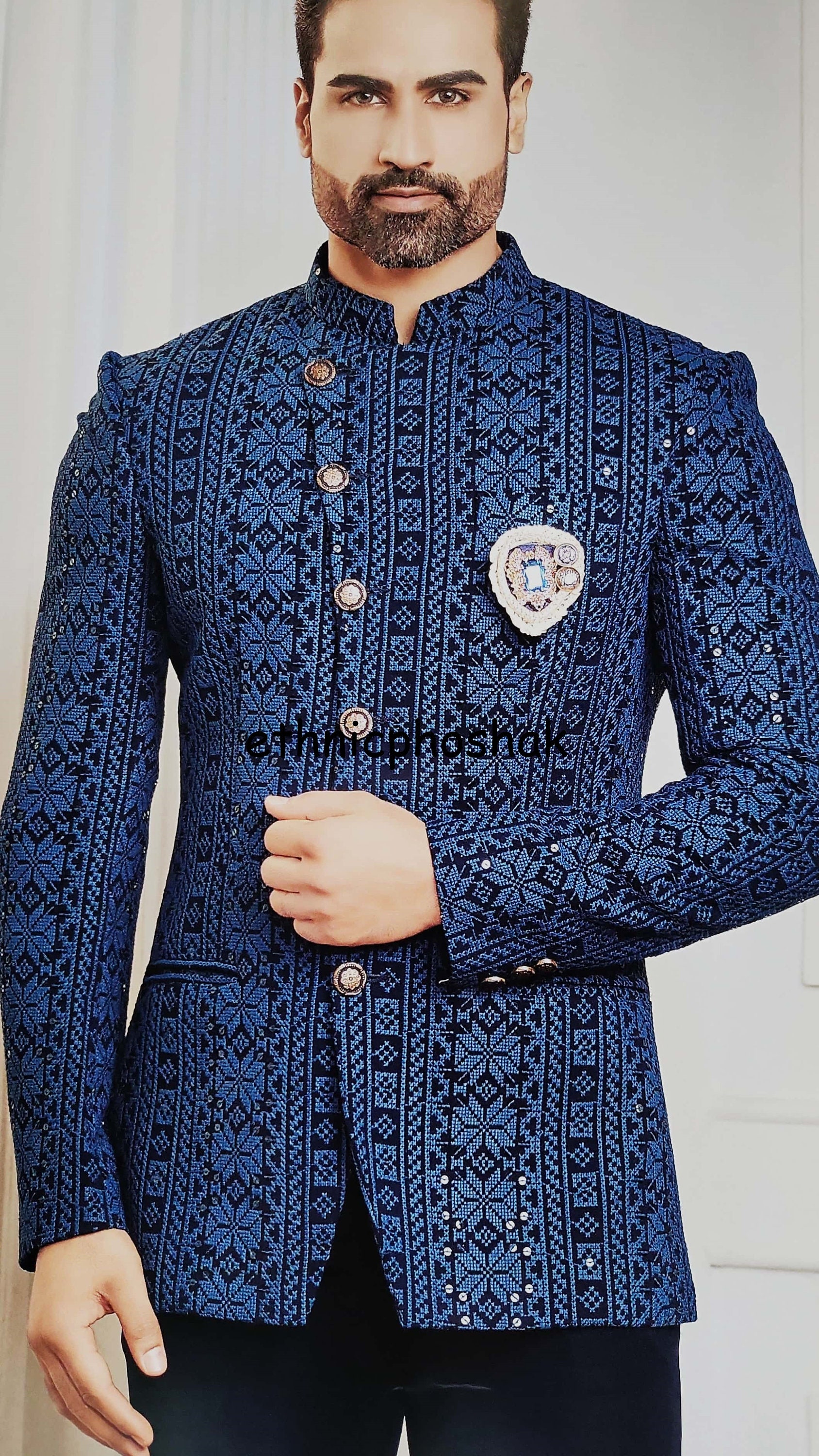 Mens Jodhpuri Suit Tailored Wedding Suit Printed Sherwani Etsy Australia