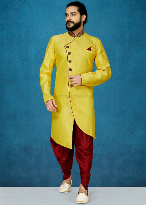 Indian Sherwani for Men Wedding Yellow Bandhgala Dress | Etsy