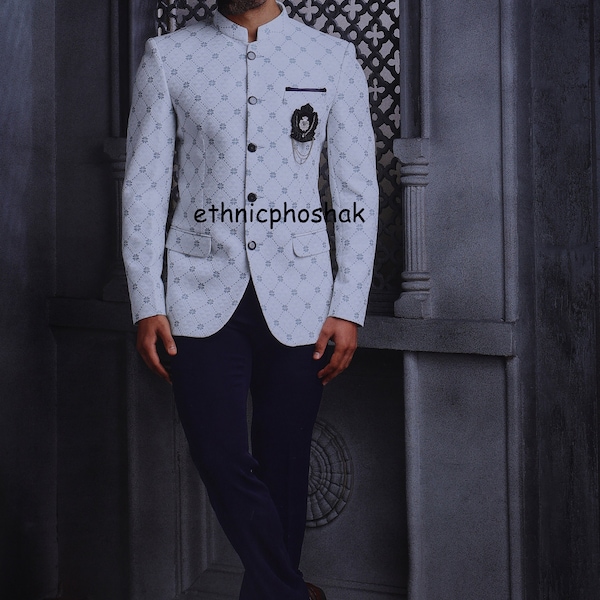 Mens Jodhpuri Suit, tailored Wedding suit, Printed Sherwani, Partywear, Custom made suit, Jacket Blazer, coat with pant, indo western suit