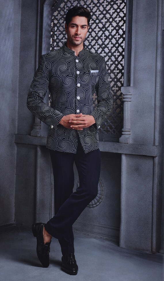 Black Jodhpuri Suit blezer Coat Bandhgala Sherwani Mens Wear