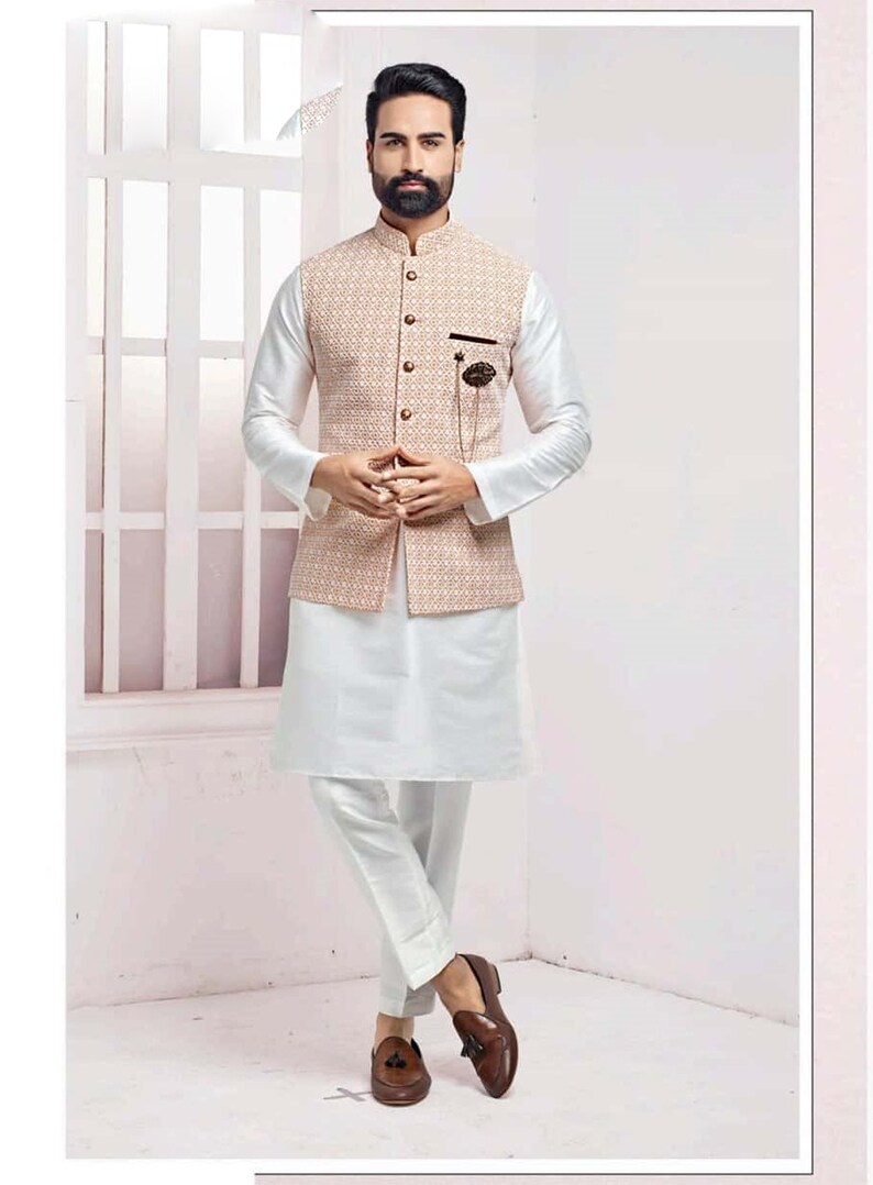 Kurta Pajama for Men Indian Designer Wedding Partywear Royal Outfit Traditional Ethnic India Dress kurta pajama With Embriodery Waist Coat