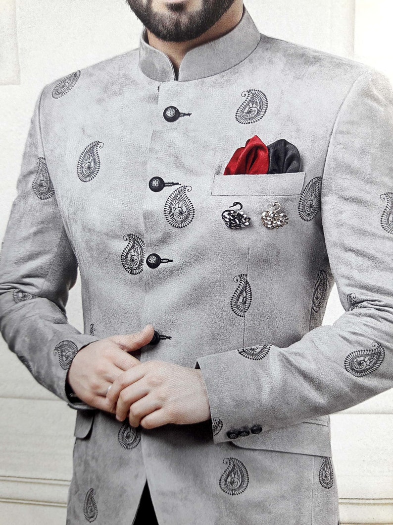 Indo Western Mens Jodhpuri Suit Wedding Designer Printed Etsy