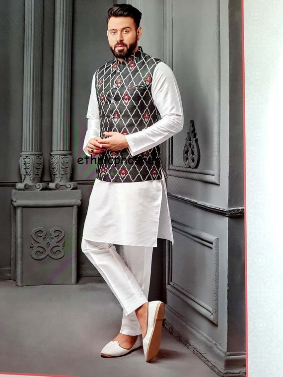 Marriage White Kurta Pajama With Jacket Wear Kurta Pajama With