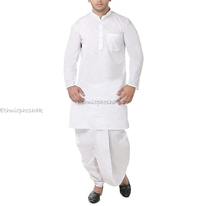 Mens Cotton white Dhoti Kurta,Pooja dress,Yoga Dress for men,BoysEthnic Wear dress, for Plus Size customised tailored,Mens kurta Dhoti