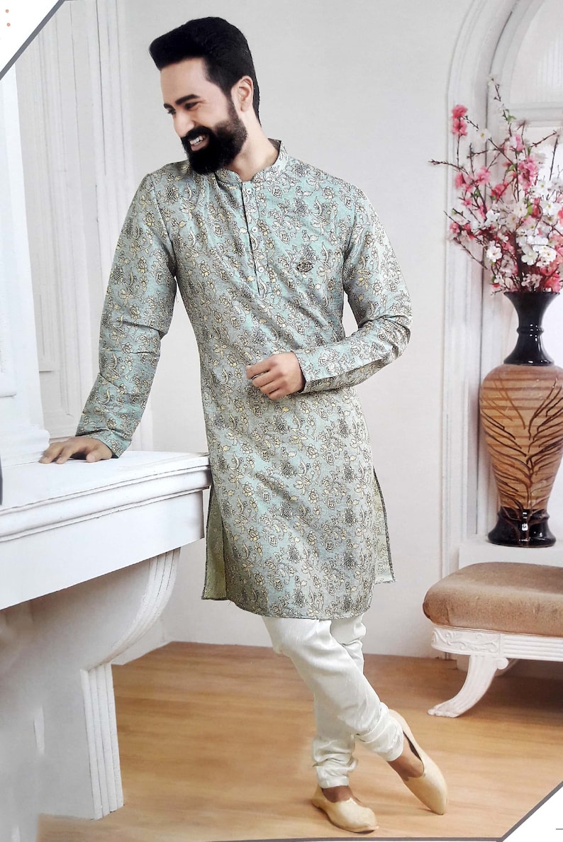 Indian Designer Traditional Stylish Kurta Pajama Self Printed Wedding Party Wear Kurta Pajama For Men