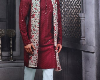 Mens Kurta Pajama,Traditional kurta for Men,SEQUANCE WORK Men's kurta pajama, Wedding wear, Party Wear men's Kurta Pajama, Mens Punjabi,