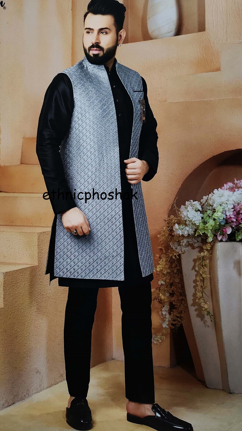 Sherwanikurta Pajama for Men Long Vest Coat Nehru Jacket Etsy