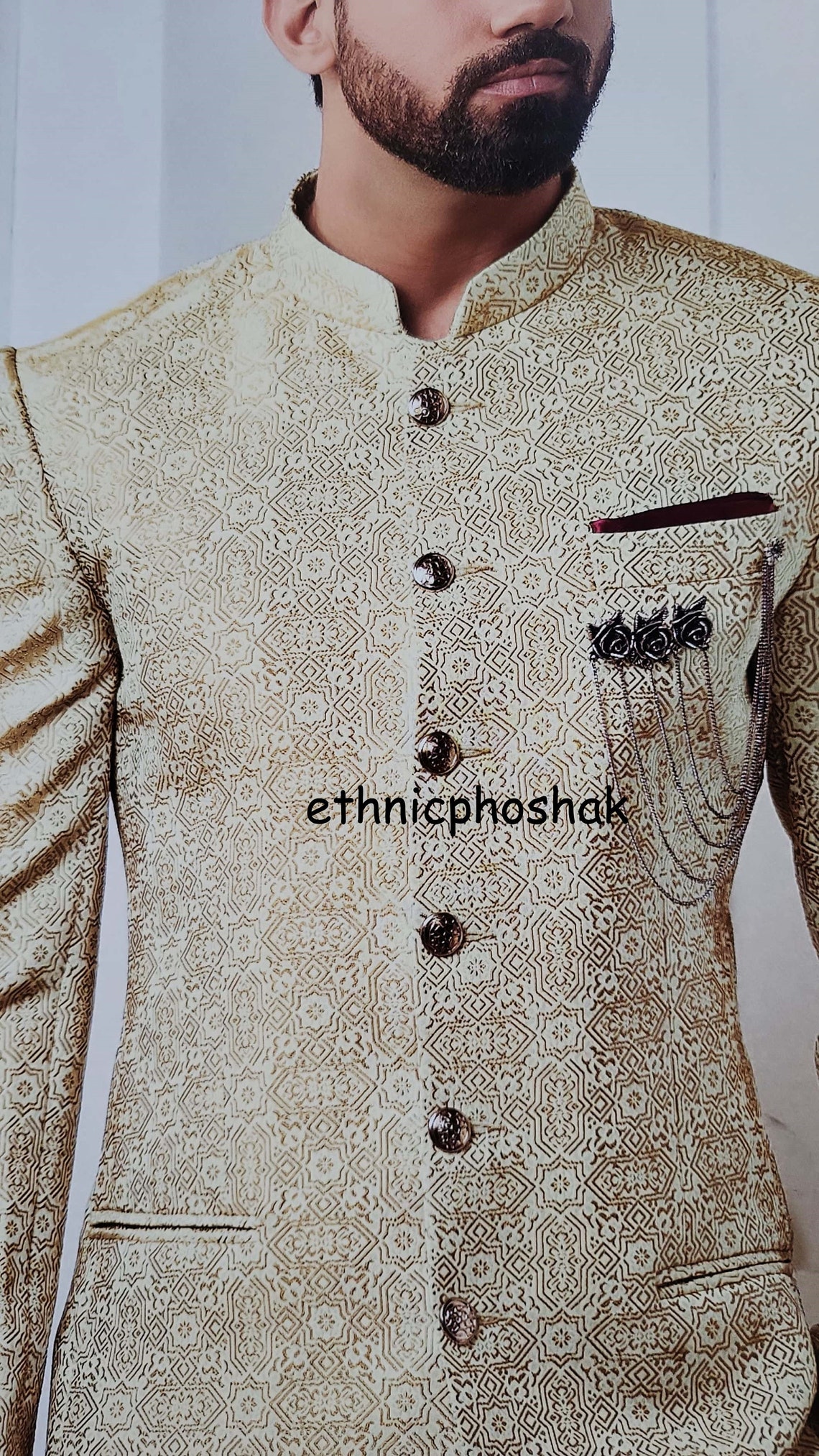 Indo Western Mens Jodhpuri Suit Wedding Designer Printed Gold - Etsy