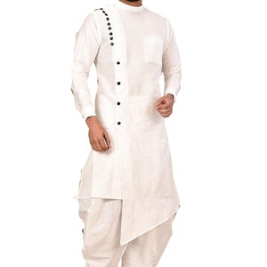 Designer Raw Silk Dhoti Kurta Mens Achkan styleIndowestern Wedding Outfit