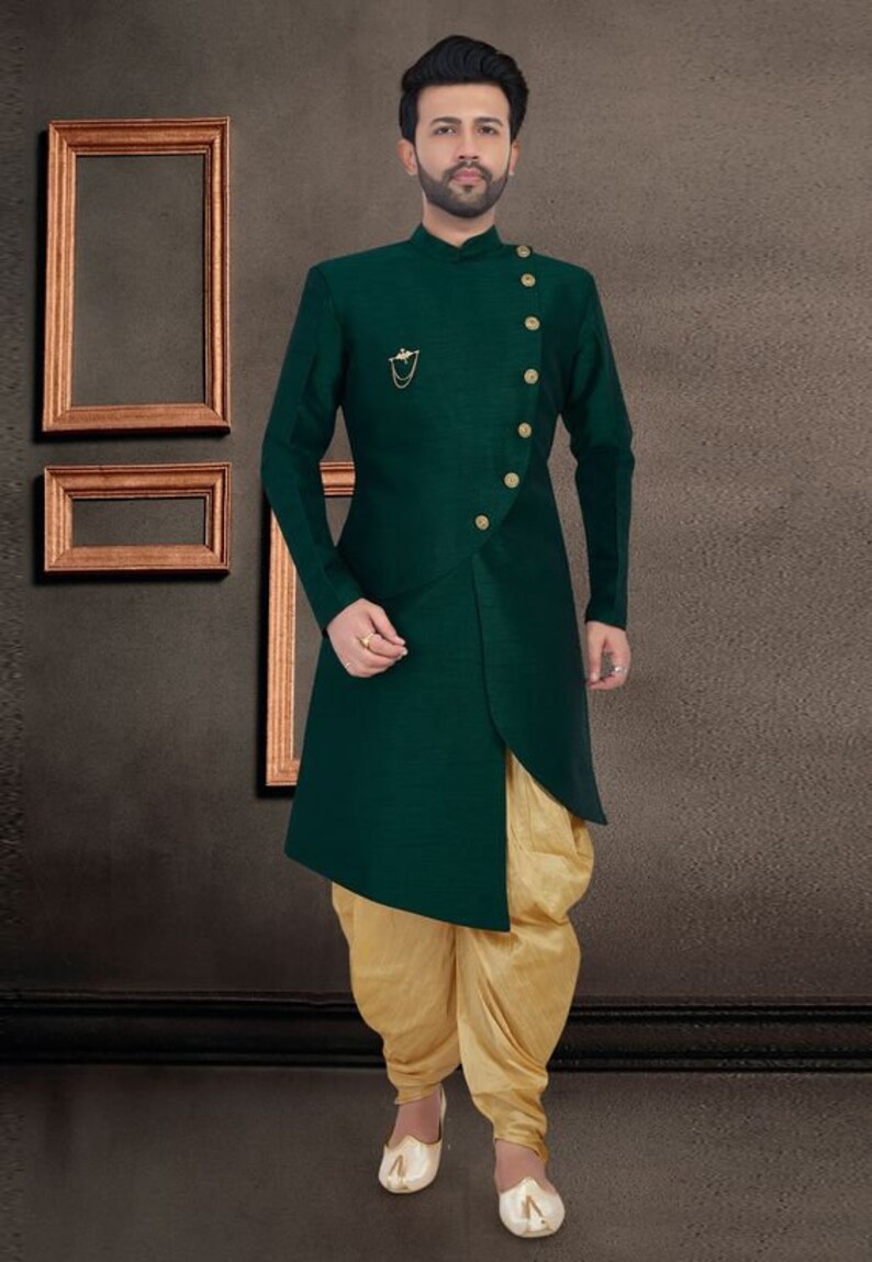 Indian Designer Mens Wedding Wear Achkan Geen Indowestern for - Etsy