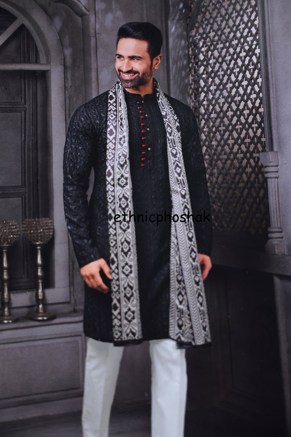 Indian Ethnic Wear black Kurta Pajama for Men Sherwani
