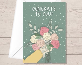 A6 Green Congratulations Card, Graduation Card, Floral Card, Well Done Card, New Job Card, Recycled Card, Made in the UK, SH Designs