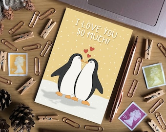 I Love You So Much Cute Penguin A6 Size Card