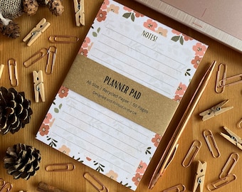 White Floral A6 Sized To Do Notepad