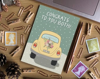 Green Floral Congratulations Wedding and Engagement A6 Card