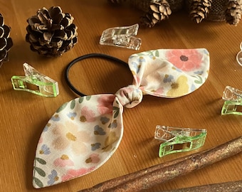 Summer Floral Patterned Hair Tie, Bow Hair Accessories, Cute Hair Band, Hair Bobble, Bow Style Bobble, Made in the UK, SH Designs