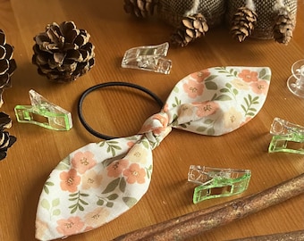 Floral Bow Hair Tie: Handmade Cotton Hair Bobble