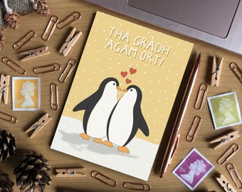 Tha Gràdh Agam Ort Yellow Cute Penguin A6 Card