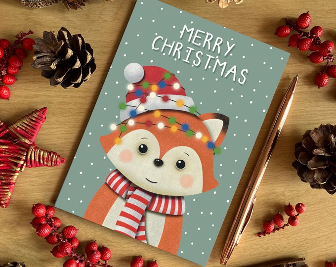 A6 Green Christmas Festive Fox Christmas Card, Merry Christmas Card, Cute Fox Illustration Christmas Card, Recycled Card, SH Designs