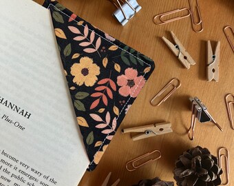 Dark Autumn Floral Fabric Corner Bookmark