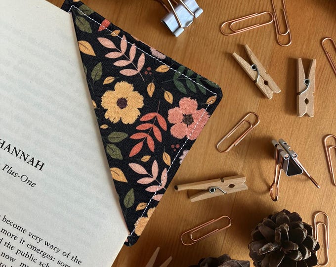 Dark Autumn Floral Fabric Corner Bookmark