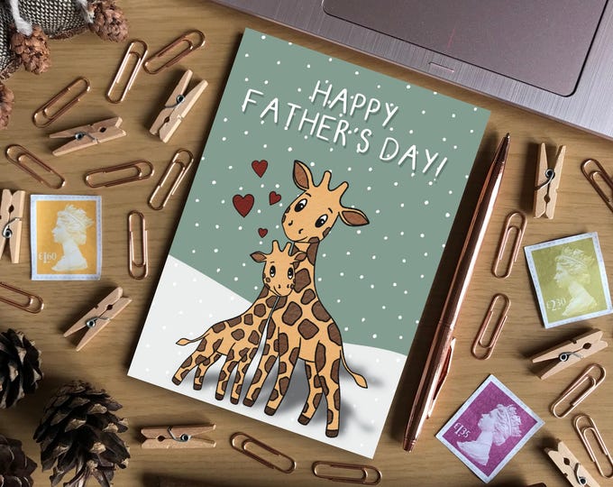 Happy Father's Day Green Giraffe A6 Size Card