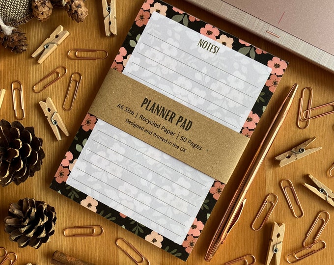 Dark Floral A6 Size To Do Planner Notepad