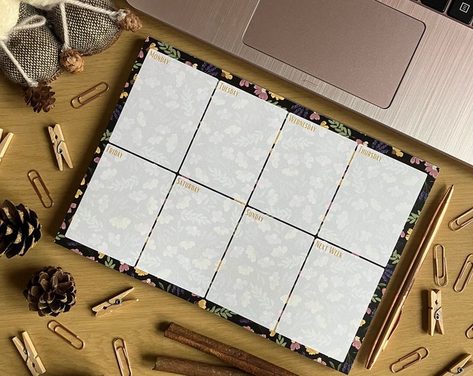 Purple and Yellow Weekly Planner Desk Pad