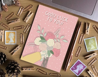 Pink Floral Bunch Good Luck A6 Card