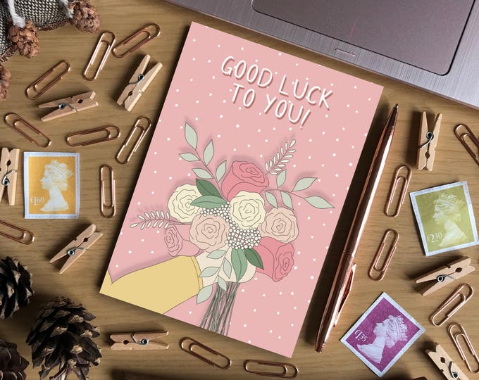 Pink Floral Bunch Good Luck A6 Card