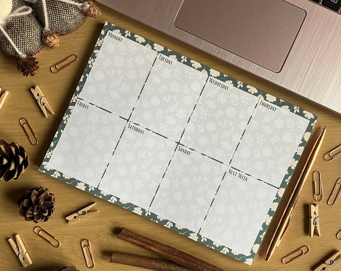 Green Floral A5 Size Weekly Planner Desk Pad