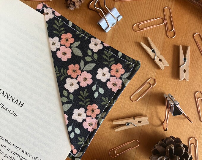 Dark Floral Design Fabric Corner Bookmark