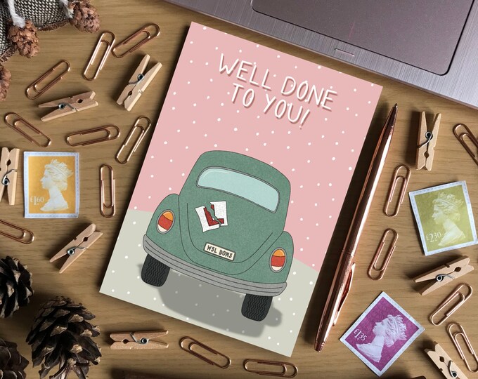 Well Done on Passing Driving Test Pink A6 Size Card