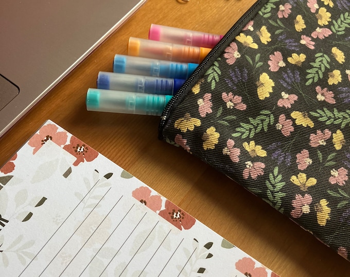 Purple and Yellow Floral Patterned Zipped Pouch