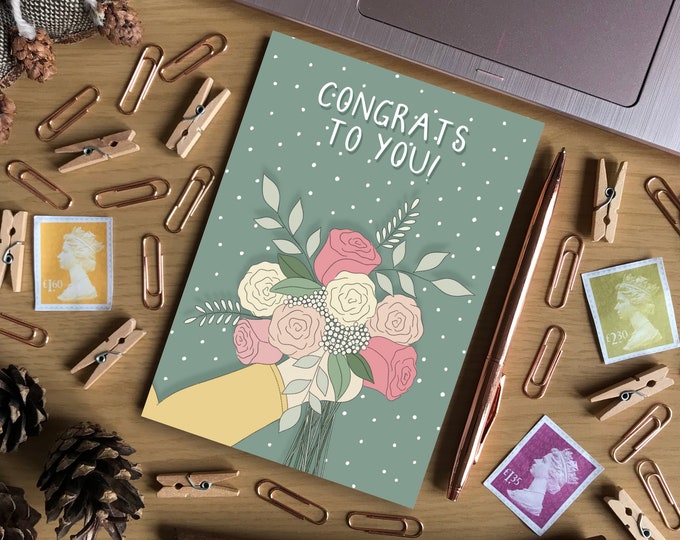 Congrats to You Cute Green Floral A6 Size Card
