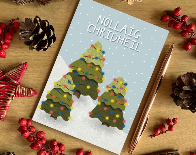 Nollaig Chridheil Scottish Gaelic A6 Size Blue Christmas Tree Christmas Card, Scottish Christmas Card, Recycled Card, SH Designs