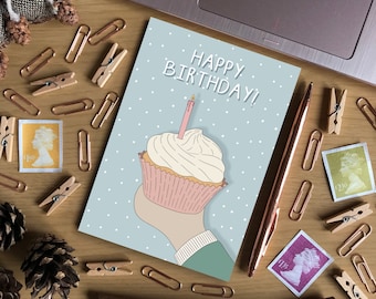 Happy Birthday Cupcake A6 Size Card