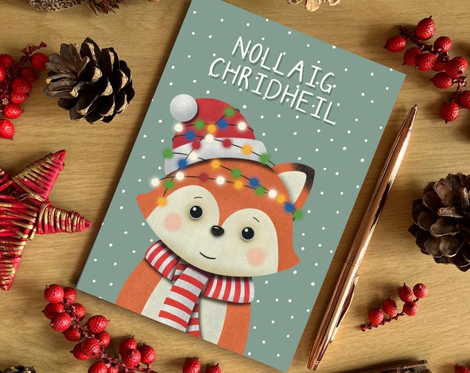 Nollaig Chridheil Scottish Gaelic A6 Size Green Christmas Festive Fox Christmas Card, Scottish Christmas Card, Recycled Card, SH Designs