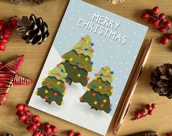 A6 Blue Christmas Tree Christmas Card, Merry Christmas Festive Tree Card, Cute Christmas Card, Recycled Card, SH Designs