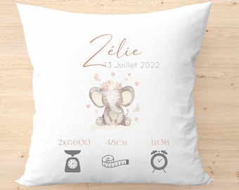 Coussin personnalisé | coussin de naissance | cadeau de naissance | coussin bébé | enfant | Elephant