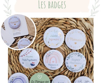 Badge personnalisé / métier EVJF EVG mariage baptême parrain marraine cadeau invité témoin mariage