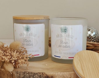 Bougie Fleur de coton - couvercle bois - gravure personnalisée - cadeau femme - cosy homme - déco intérieur - maison - 200g