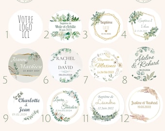 Set of 24 personalized self-adhesive labels | round 40mm | wedding baptism baby shower birthday civil union communion /